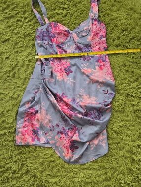Floral Satin Slip Dress in Lavender and Pink